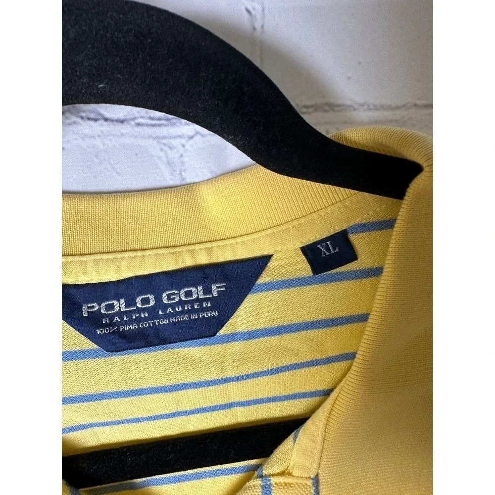 Polo Golf Yellow Blue Striped Performance Shirt Moisture-Wicking Comfort